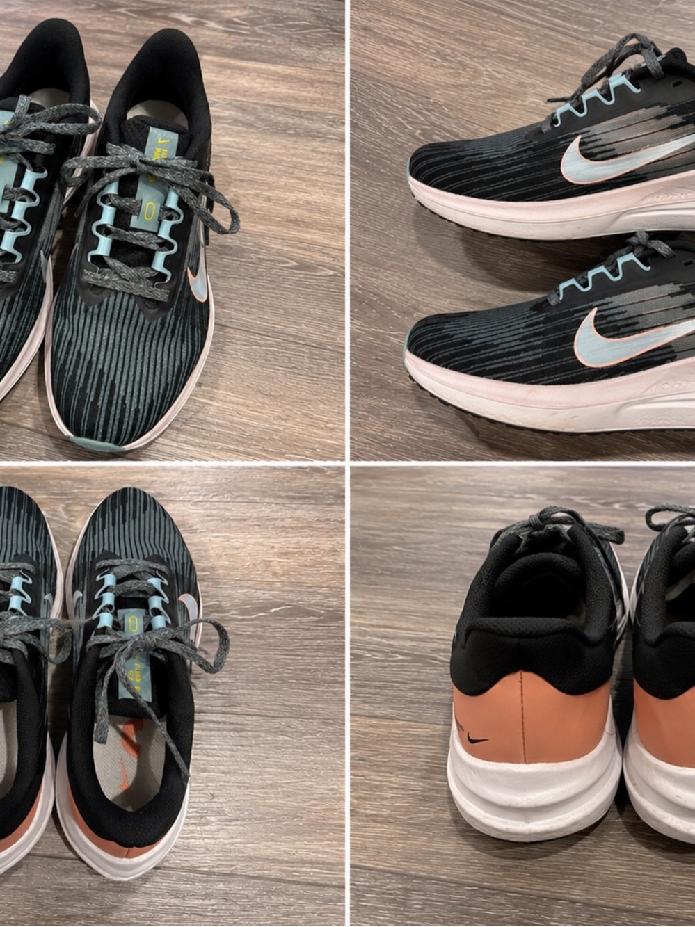 Nike Winflo Black Running Shoes with Peach & Aqua Accents